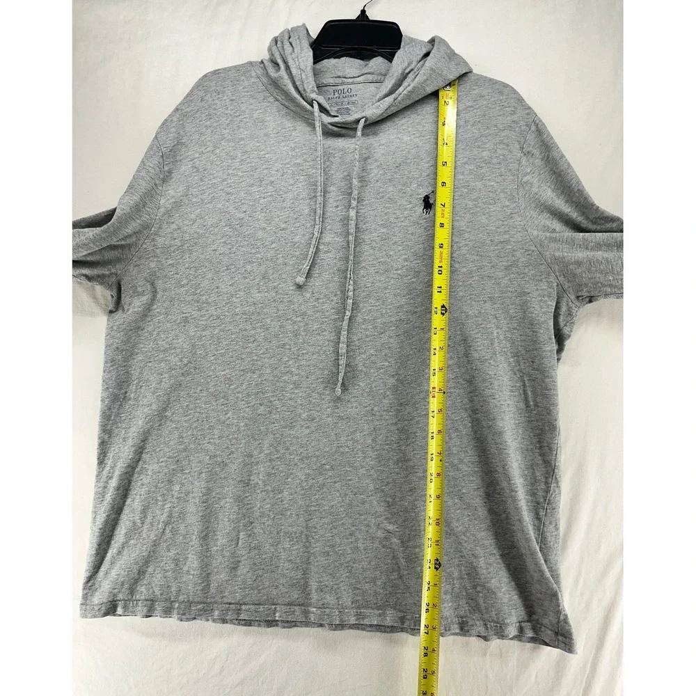 Polo Ralph Lauren Mens XL Heather Grey Cotton Long Sleeve Hooded T-Shirt Pony